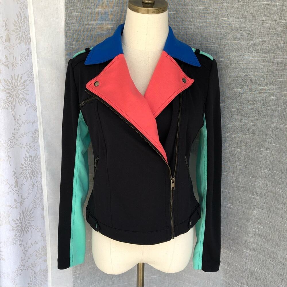 I Heart Ronson Color Block Moto Style Cloth Jacket, Size Small